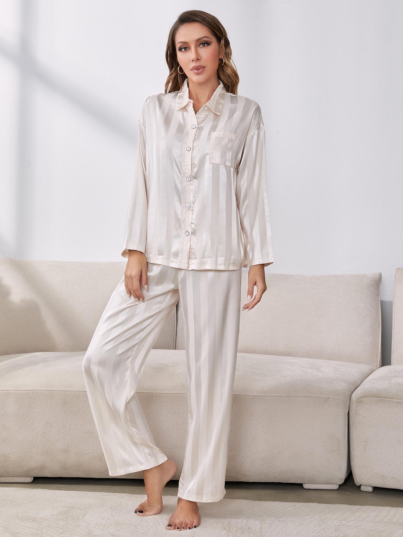Button-Up Shirt and Pants Pajama Set-TOPS / DRESSES-[Adult]-[Female]-2022 Online Blue Zone Planet