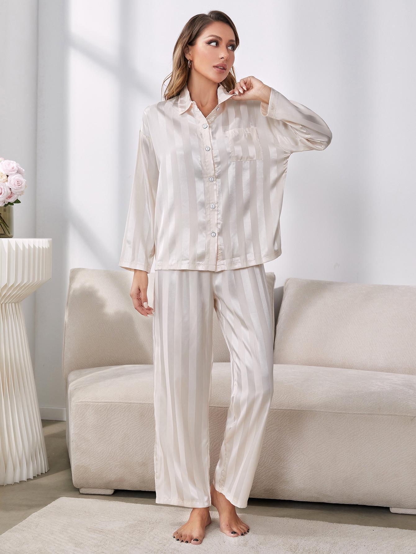 Button-Up Shirt and Pants Pajama Set-TOPS / DRESSES-[Adult]-[Female]-White-S-2022 Online Blue Zone Planet