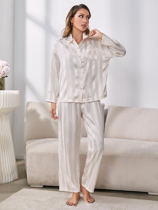 Button-Up Shirt and Pants Pajama Set BLUE ZONE PLANET