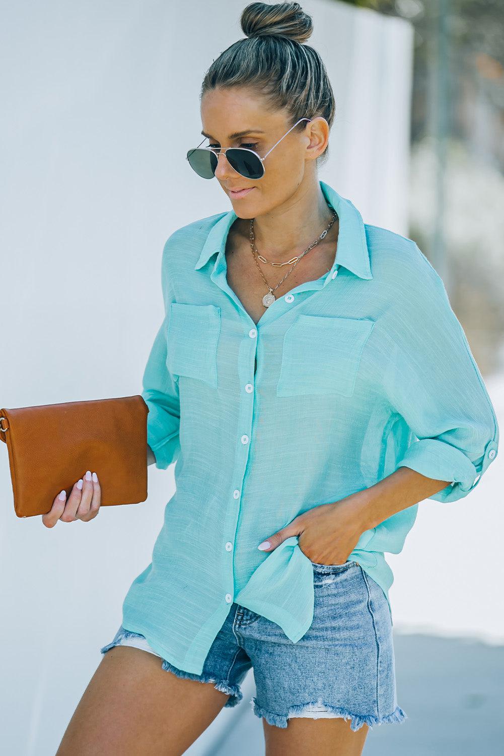 Button-Up Shirt with Breast Pockets BLUE ZONE PLANET