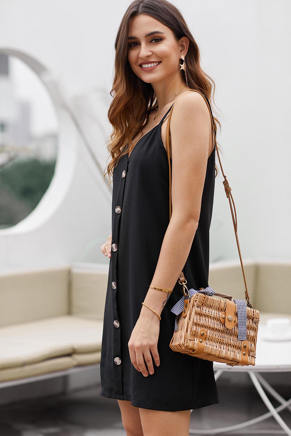 Buttoned Spaghetti Strap Dress BLUE ZONE PLANET