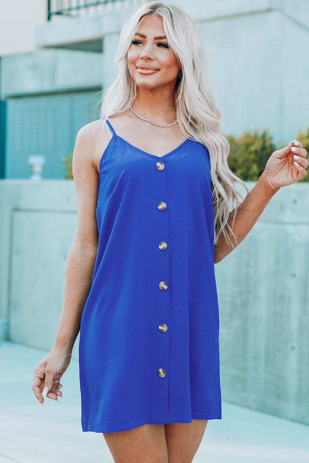 Buttoned Spaghetti Strap Dress BLUE ZONE PLANET