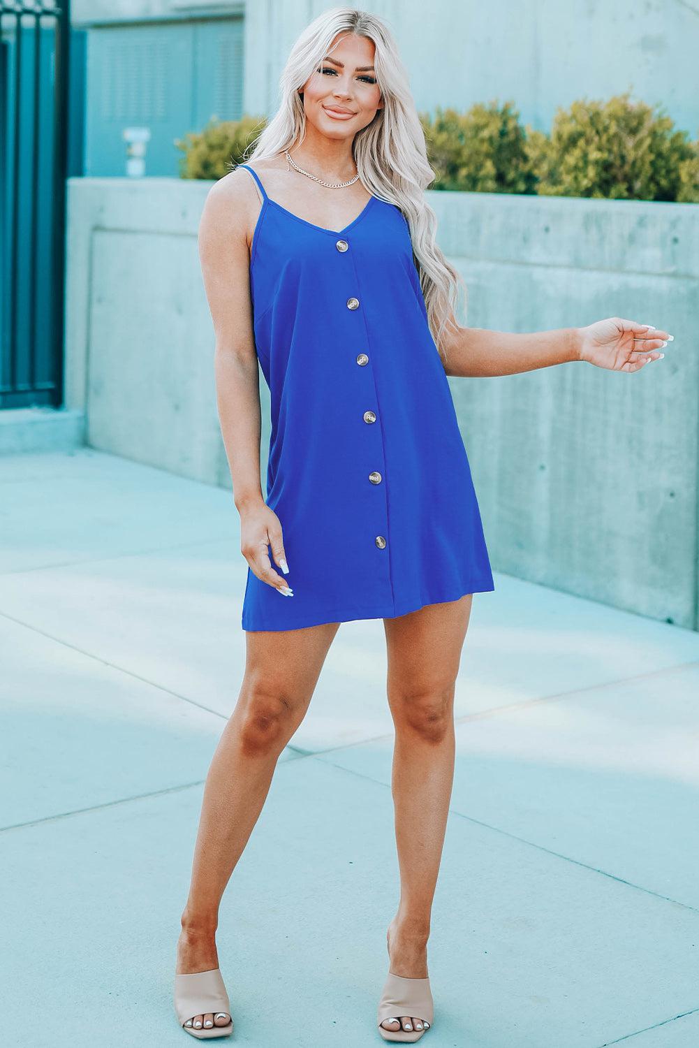 Buttoned Spaghetti Strap Dress BLUE ZONE PLANET