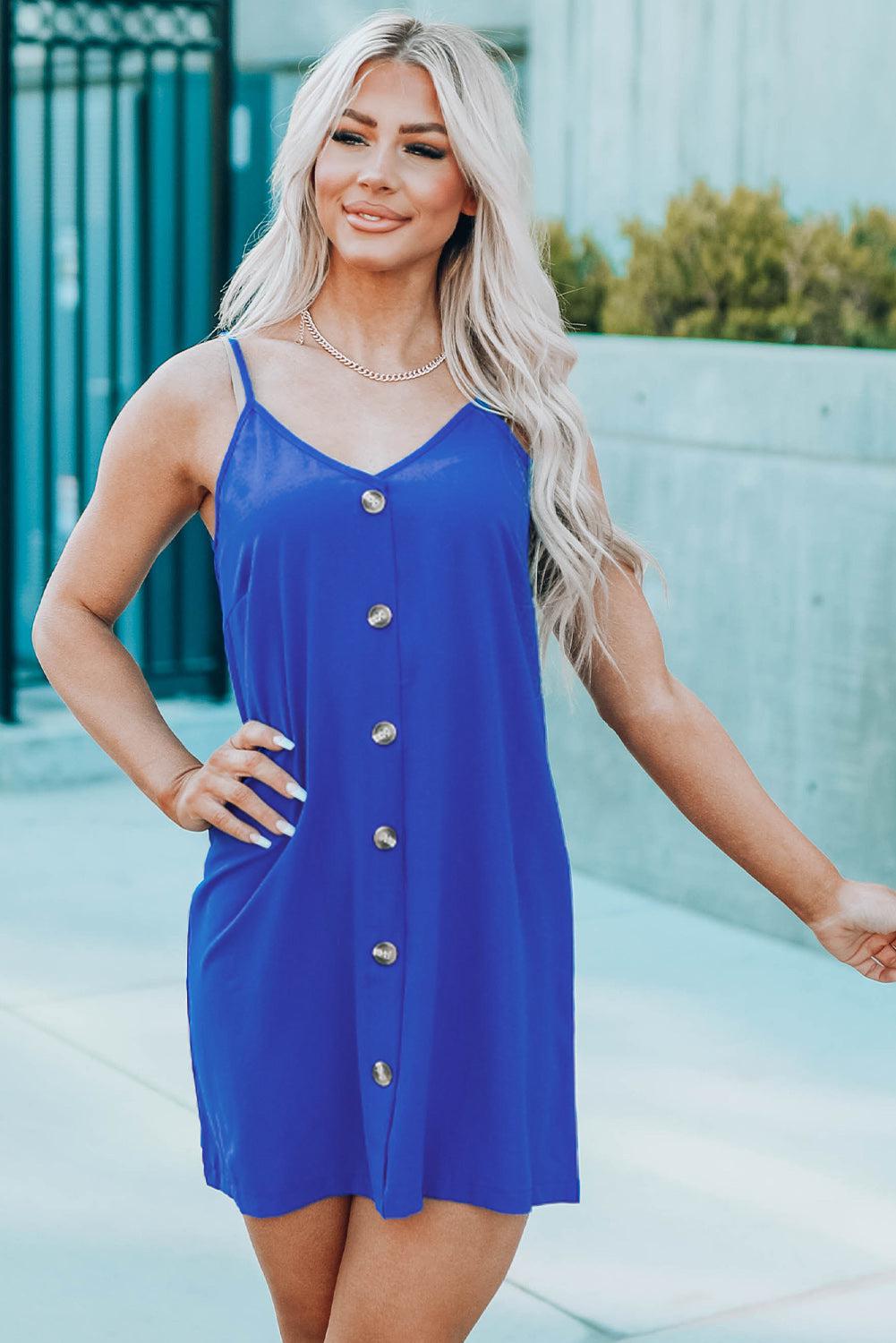 Buttoned Spaghetti Strap Dress BLUE ZONE PLANET