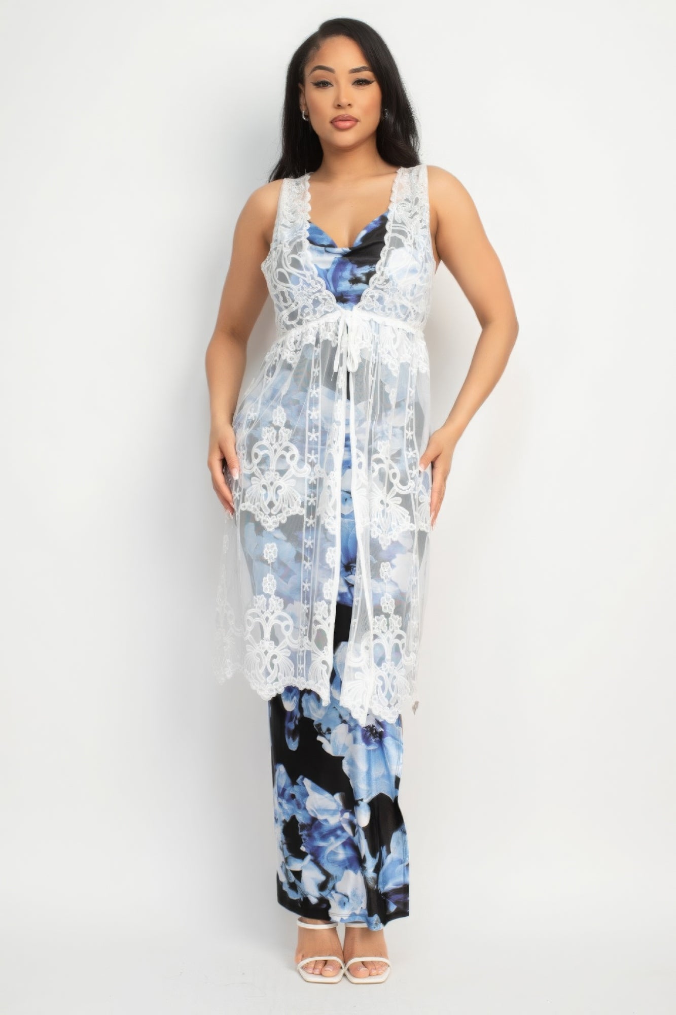 Elena's Sheer Embroidered Lace Vest Blue Zone Planet