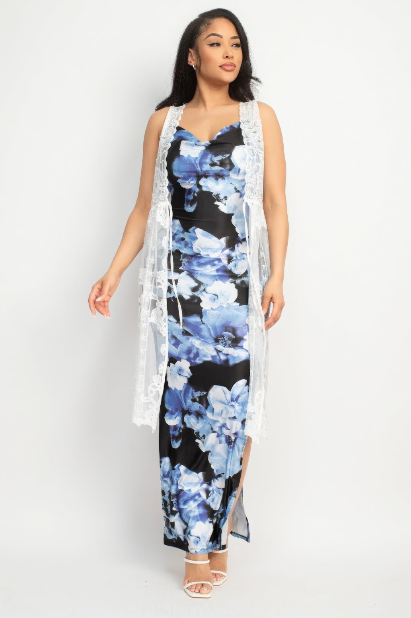 Elena's Sheer Embroidered Lace Vest Blue Zone Planet