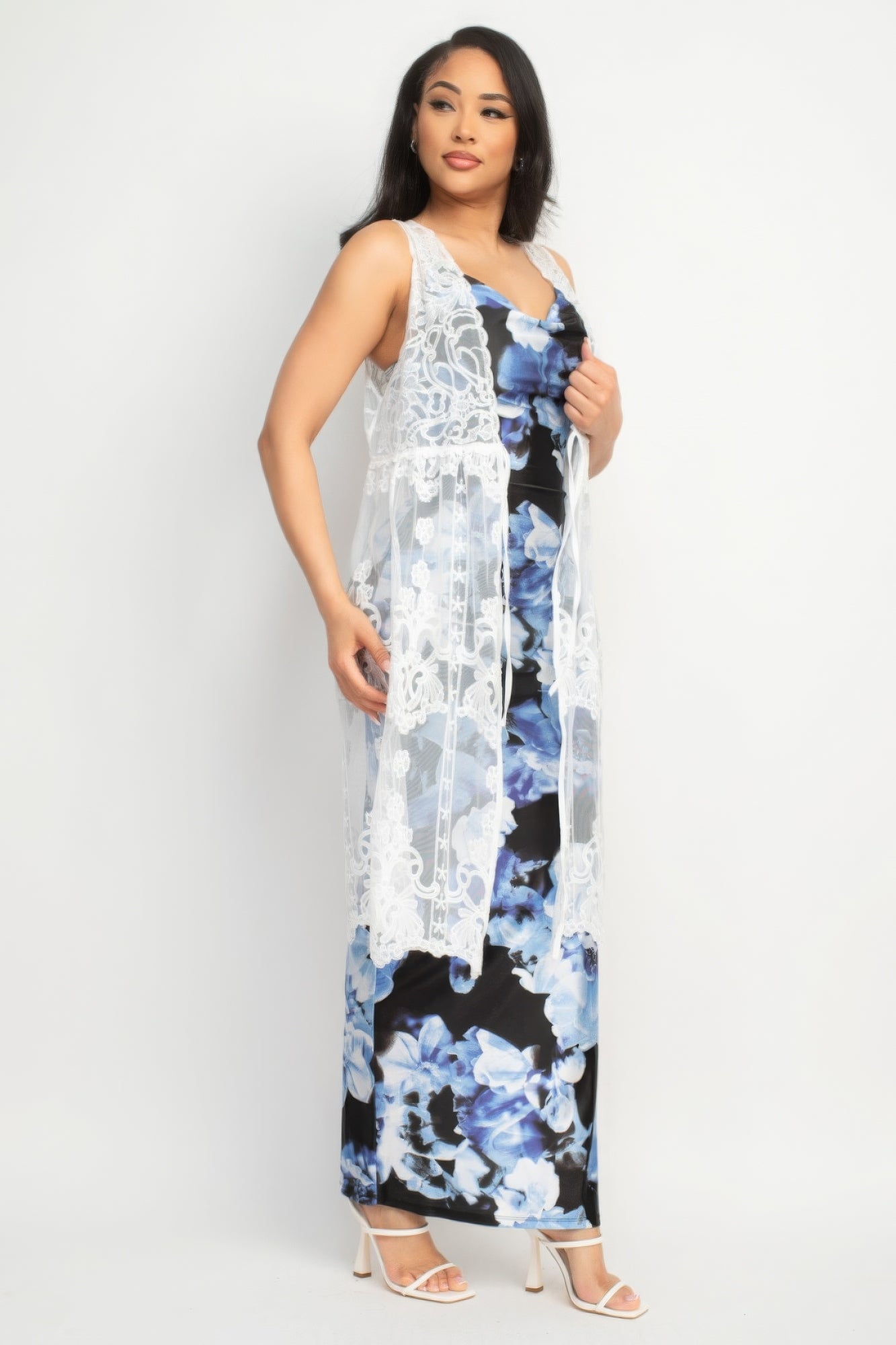 Elena's Sheer Embroidered Lace Vest Blue Zone Planet