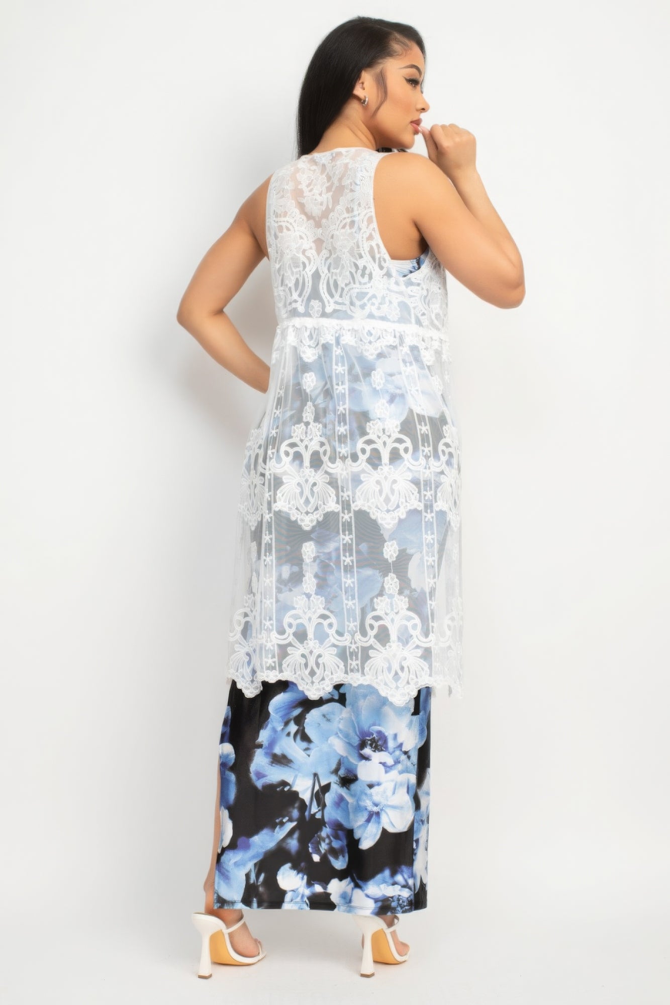 Elena's Sheer Embroidered Lace Vest Blue Zone Planet
