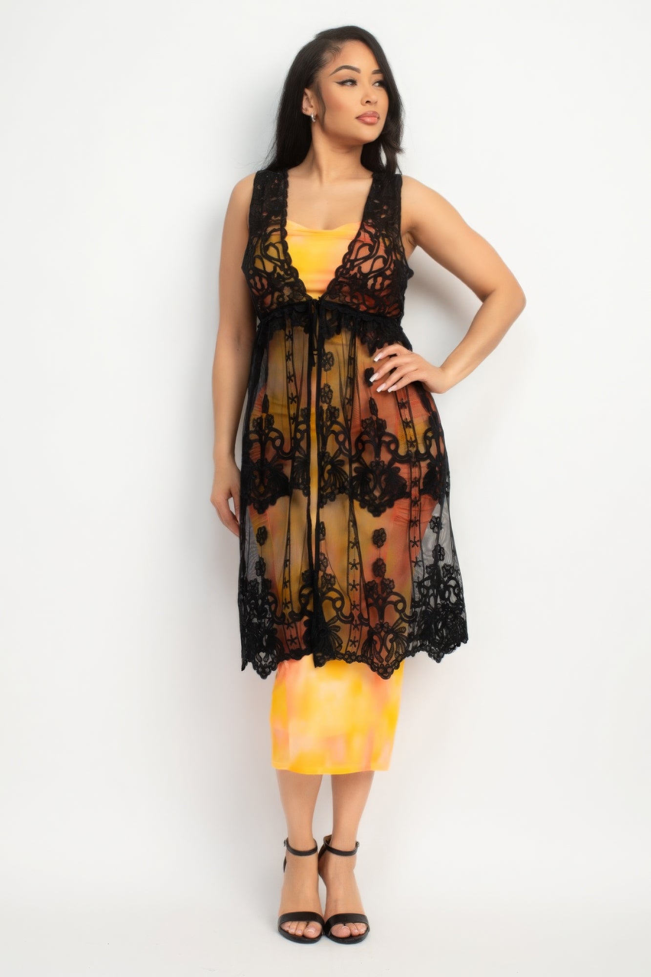 Elena's Sheer Embroidered Lace Vest Blue Zone Planet