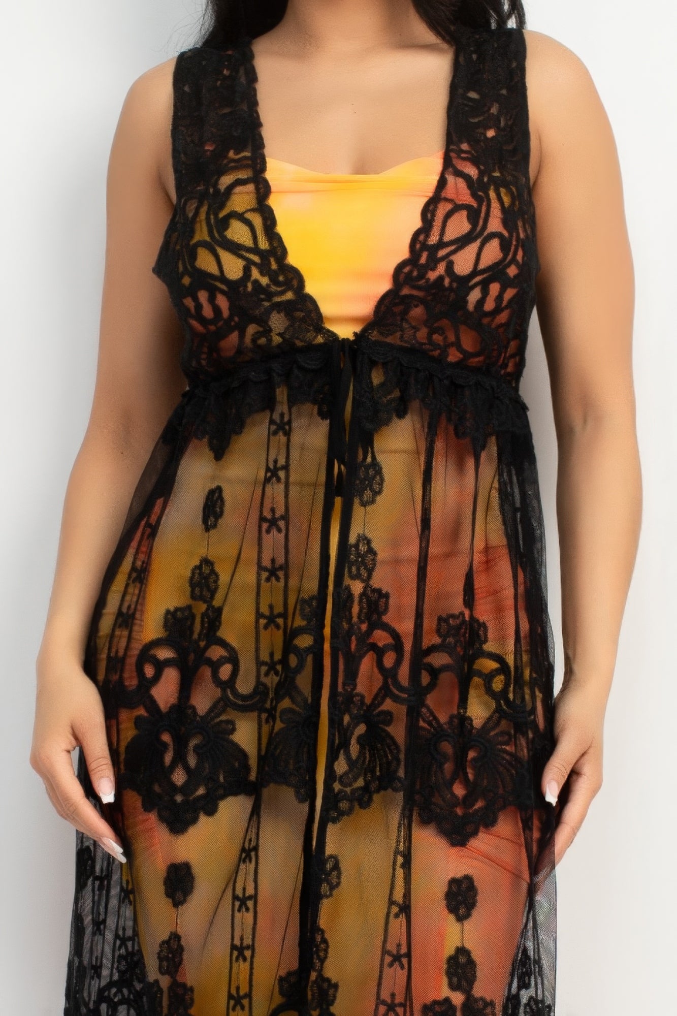 Elena's Sheer Embroidered Lace Vest Blue Zone Planet