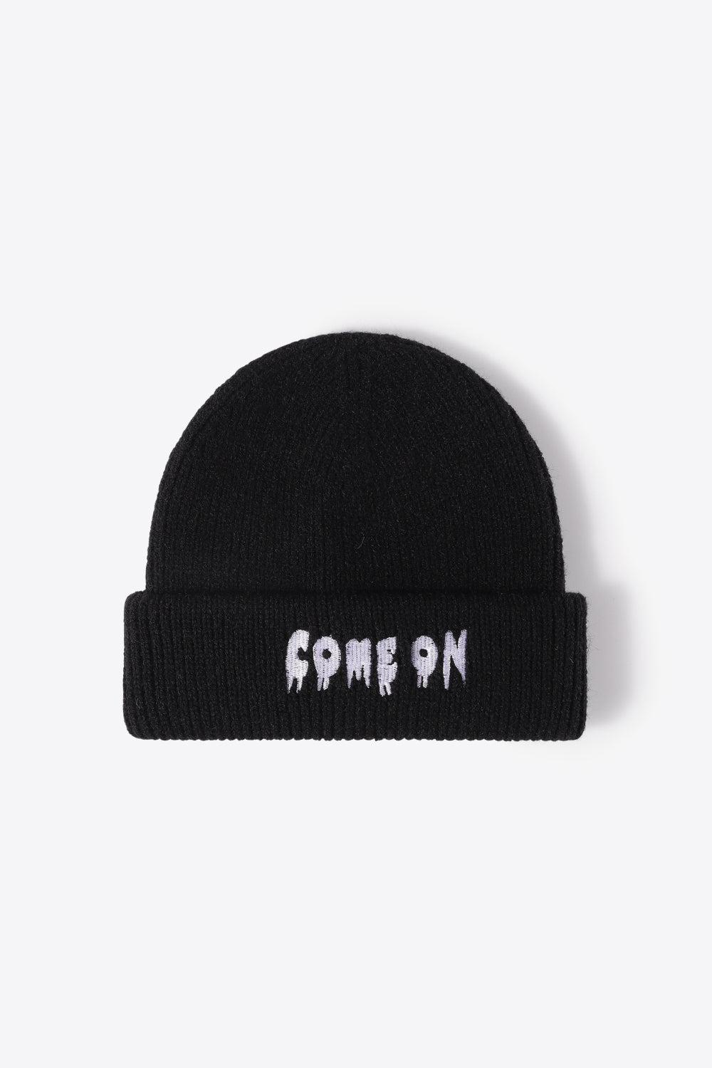 COME ON Embroidered Cuff Knit Beanie BLUE ZONE PLANET