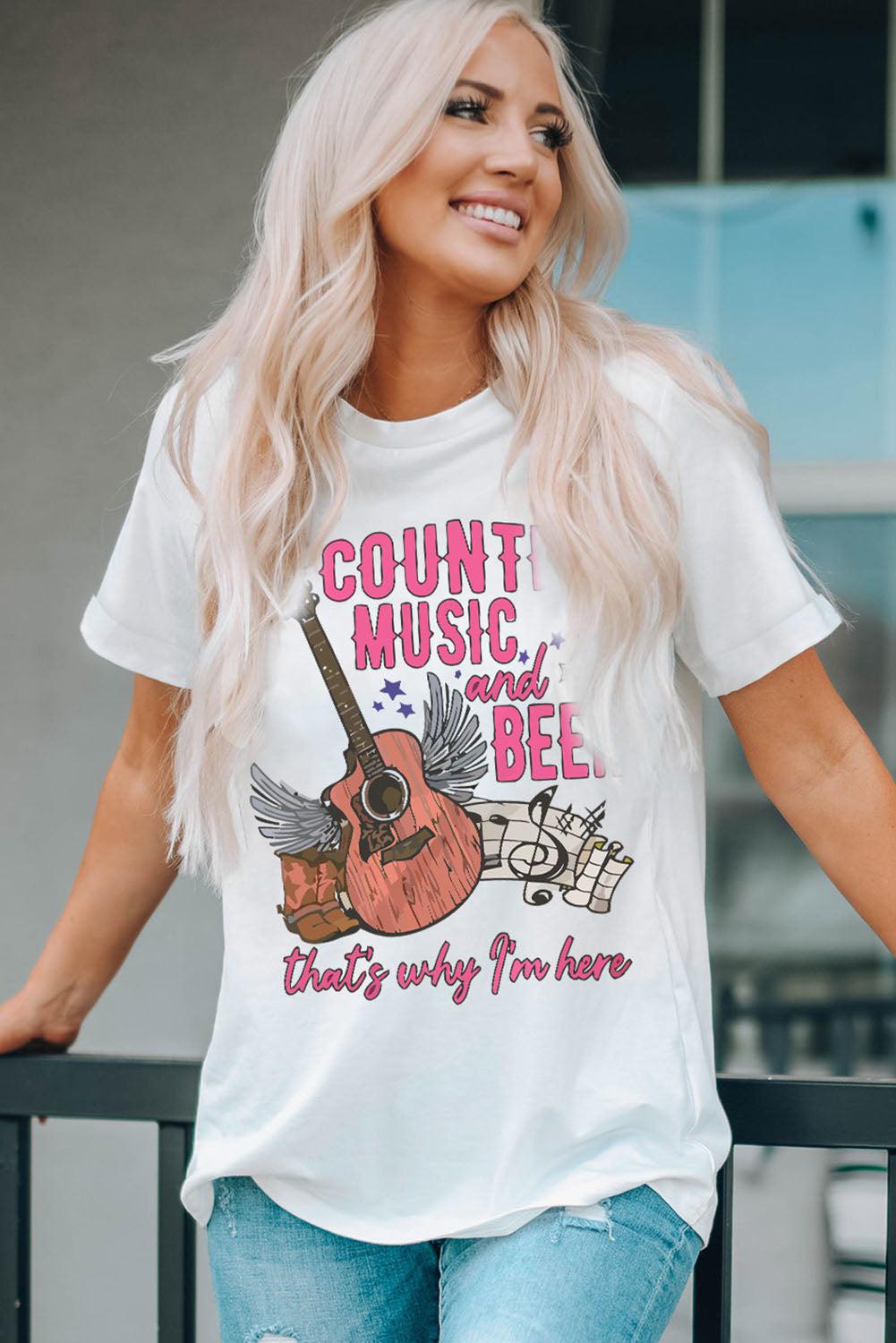 COUNTRY MUSIC & BEER Round Neck Tee BLUE ZONE PLANET