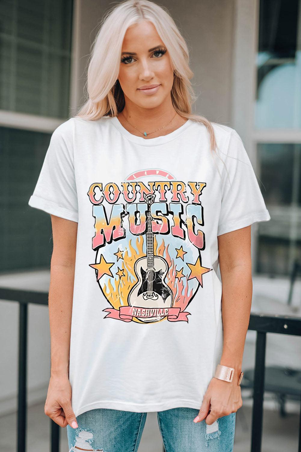 COUNTRY MUSIC NASHVILLE Graphic Tee Shirt BLUE ZONE PLANET