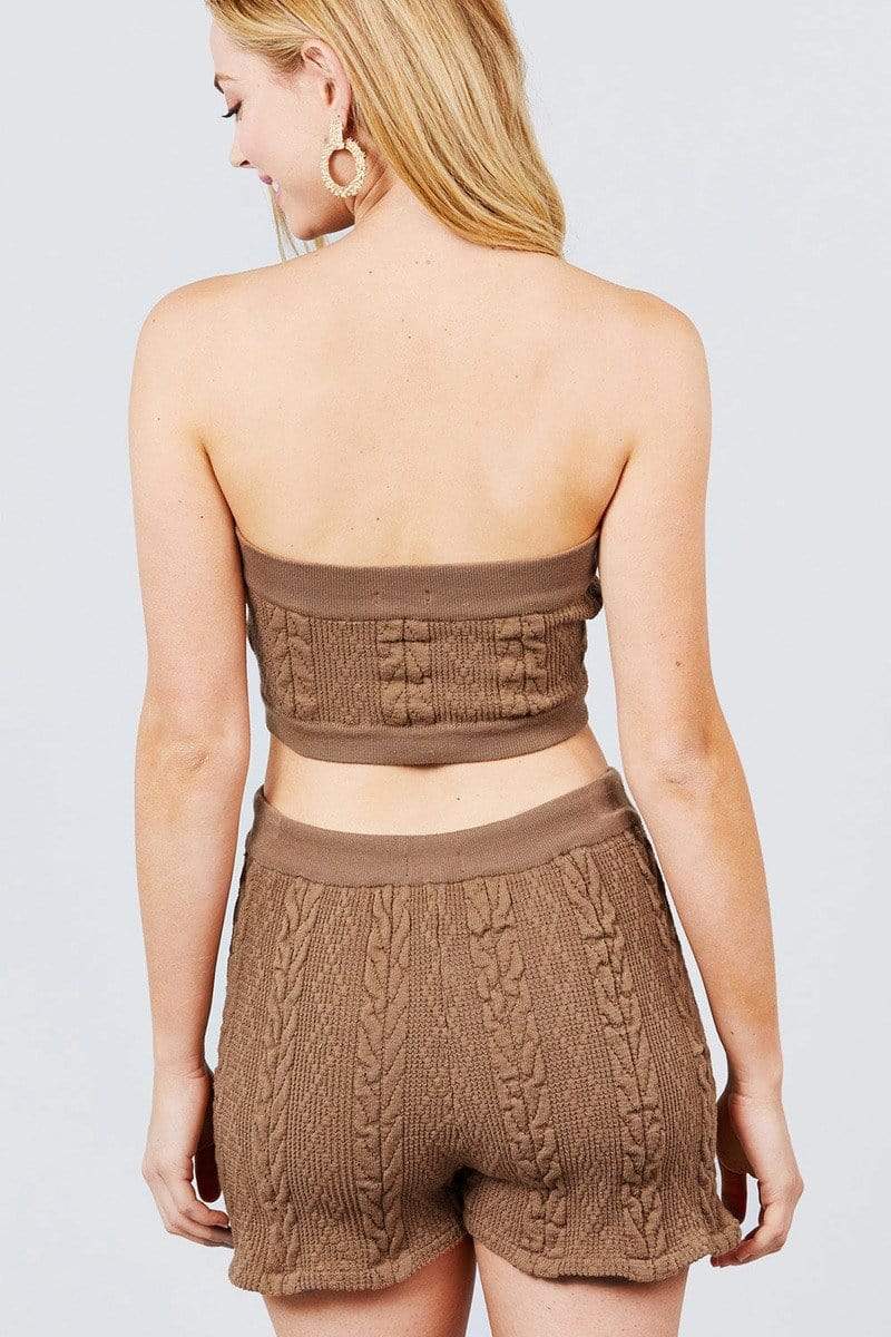 Cable-Detail Sweater Tube Top And Sweater Short Pants Set-BOTTOM SIZES SMALL MEDIUM LARGE-[Adult]-[Female]-Blue Zone Planet