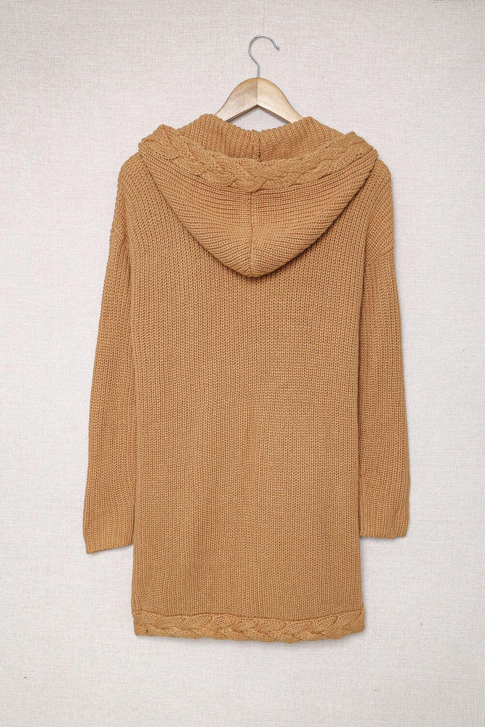 Cable-Knit Open Front Hooded Cardigan-TOPS / DRESSES-[Adult]-[Female]-2022 Online Blue Zone Planet