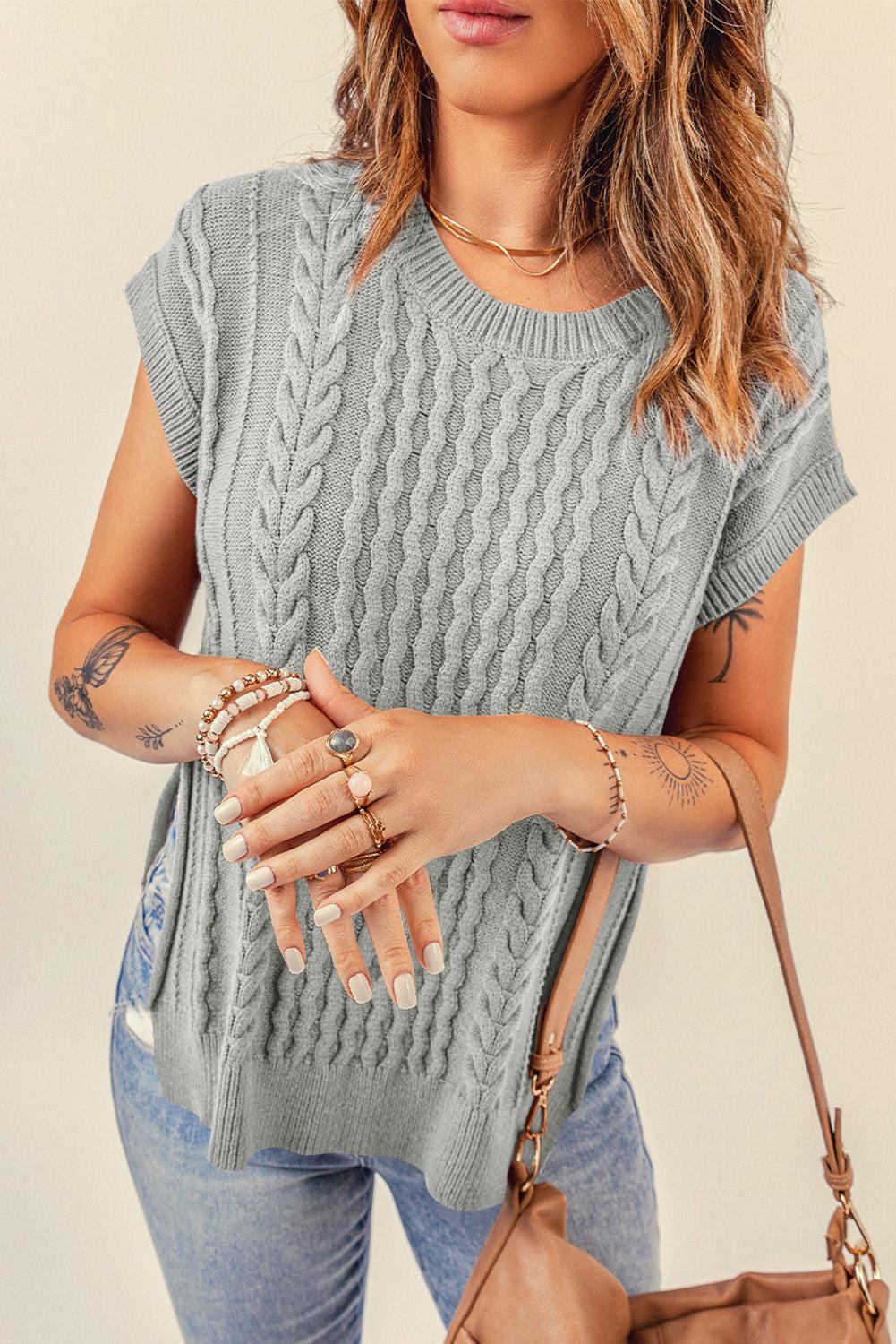 Cable-Knit Side Slit Sweater Vest BLUE ZONE PLANET