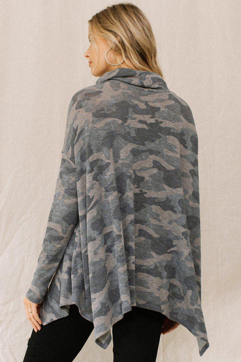 Camouflage Printed Turtleneck Top-[Adult]-[Female]-Blue Zone Planet
