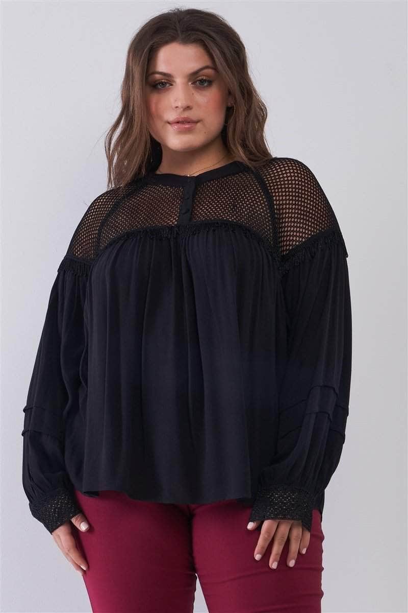 Can't Pass It Buy Boho Balloon Sleeve Top-TOPS / DRESSES-[Adult]-[Female]-Black-1XL-Blue Zone Planet