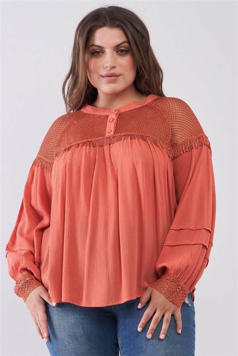 Can't Pass It Buy Boho Balloon Sleeve Top-TOPS / DRESSES-[Adult]-[Female]-Mango-1XL-Blue Zone Planet