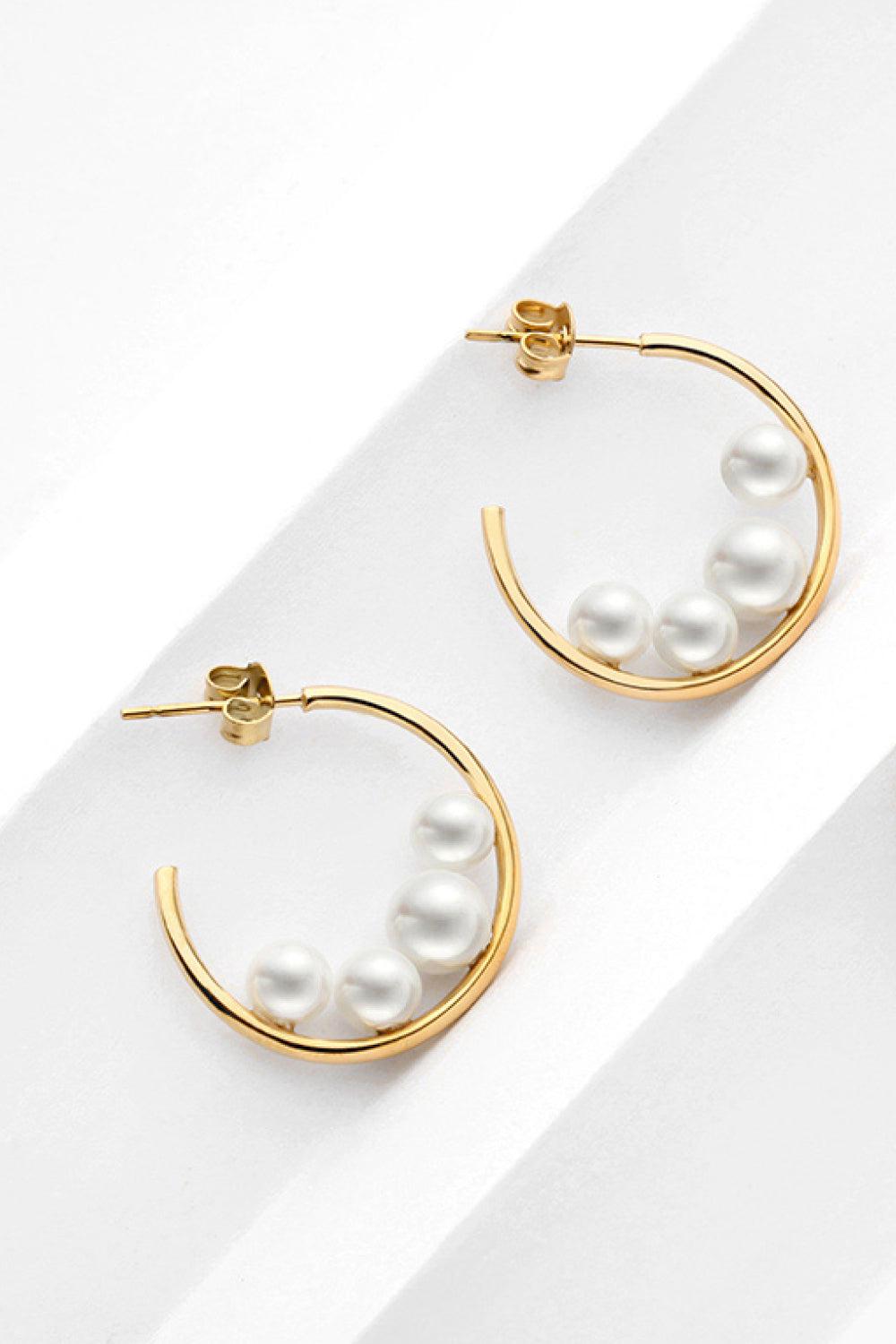 Can't Stop Your Shine Pearl C-Hoop Earrings BLUE ZONE PLANET