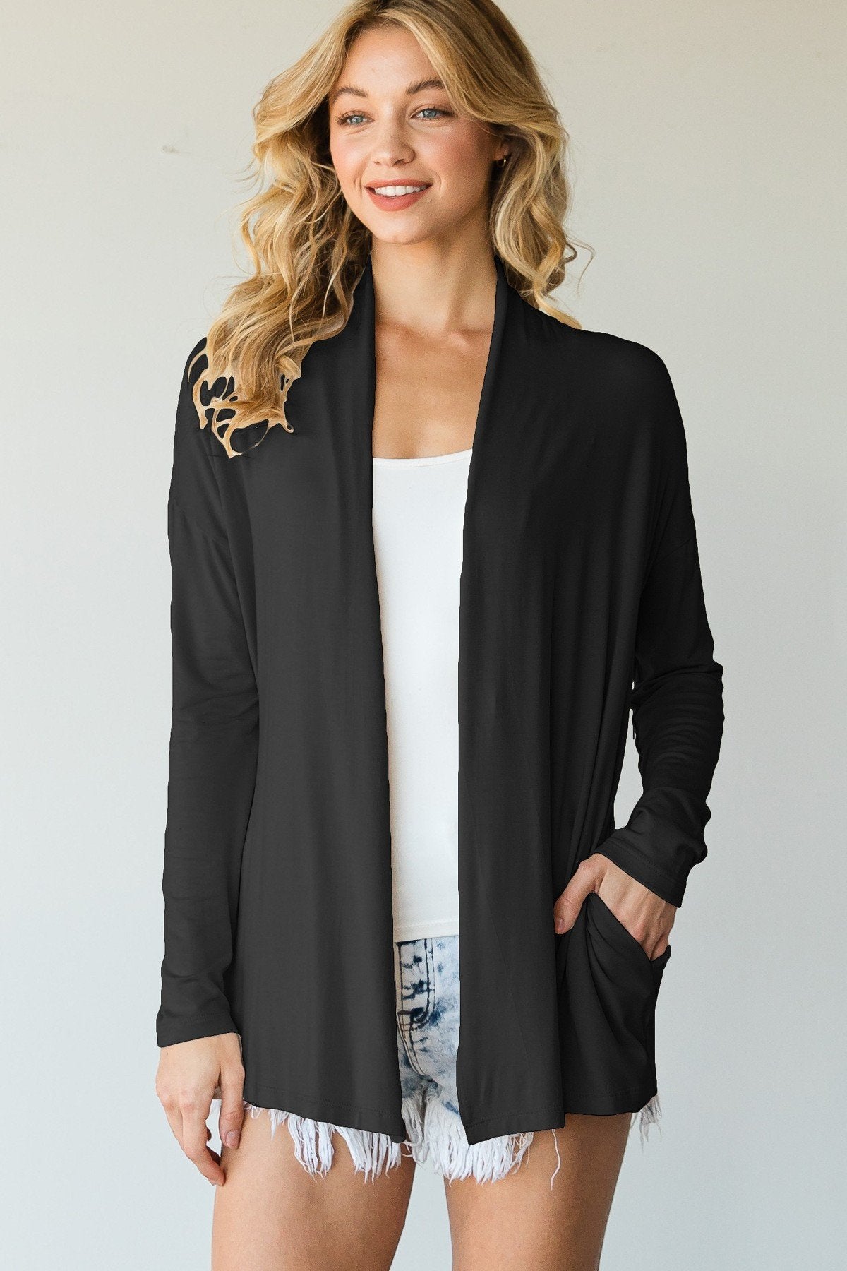 Casual Cardigan Featuring Collar And Side Pockets-[Adult]-[Female]-Blue Zone Planet
