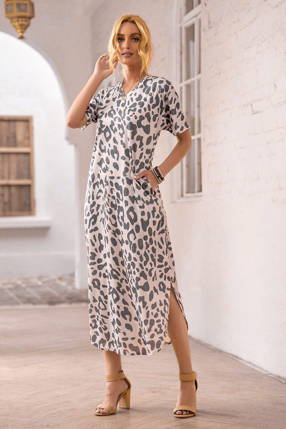 Casual Spotted Wild Nature Maxi Dress with Slits BLUE ZONE PLANET