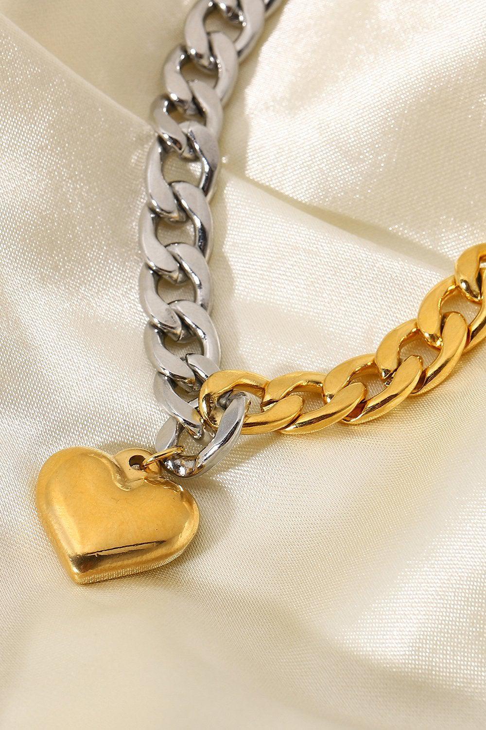 Chain Heart Charm Bracelet-TOPS / DRESSES-[Adult]-[Female]-Gold/Silver-One Size-Blue Zone Planet