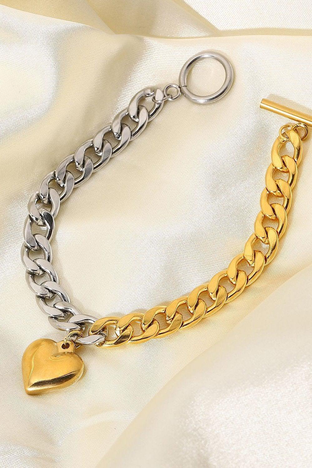 Chain Heart Charm Bracelet-TOPS / DRESSES-[Adult]-[Female]-Gold/Silver-One Size-Blue Zone Planet