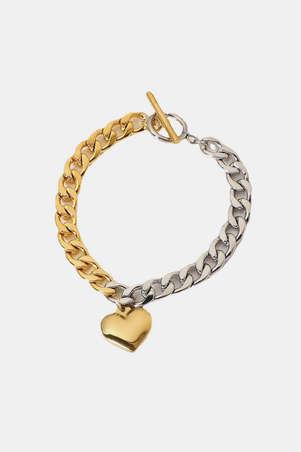 Chain Heart Charm Bracelet-TOPS / DRESSES-[Adult]-[Female]-Gold/Silver-One Size-Blue Zone Planet