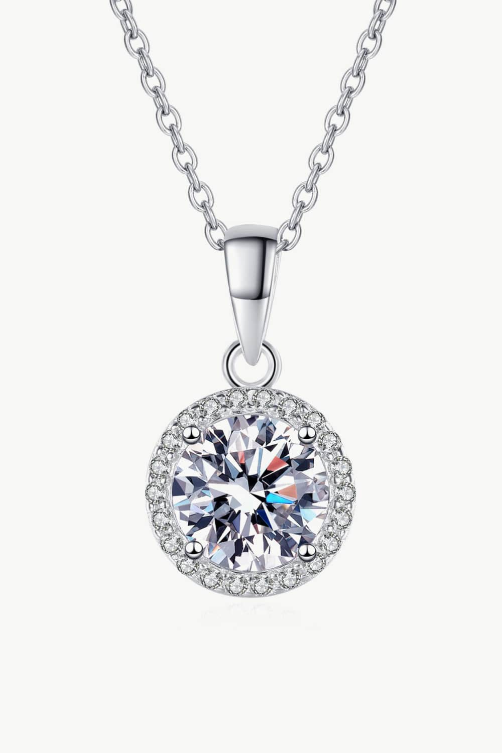 Chance to Charm 1 Carat Moissanite Round Pendant Chain Necklace-PENDANTS-[Adult]-[Female]-Silver-One Size-2022 Online Blue Zone Planet
