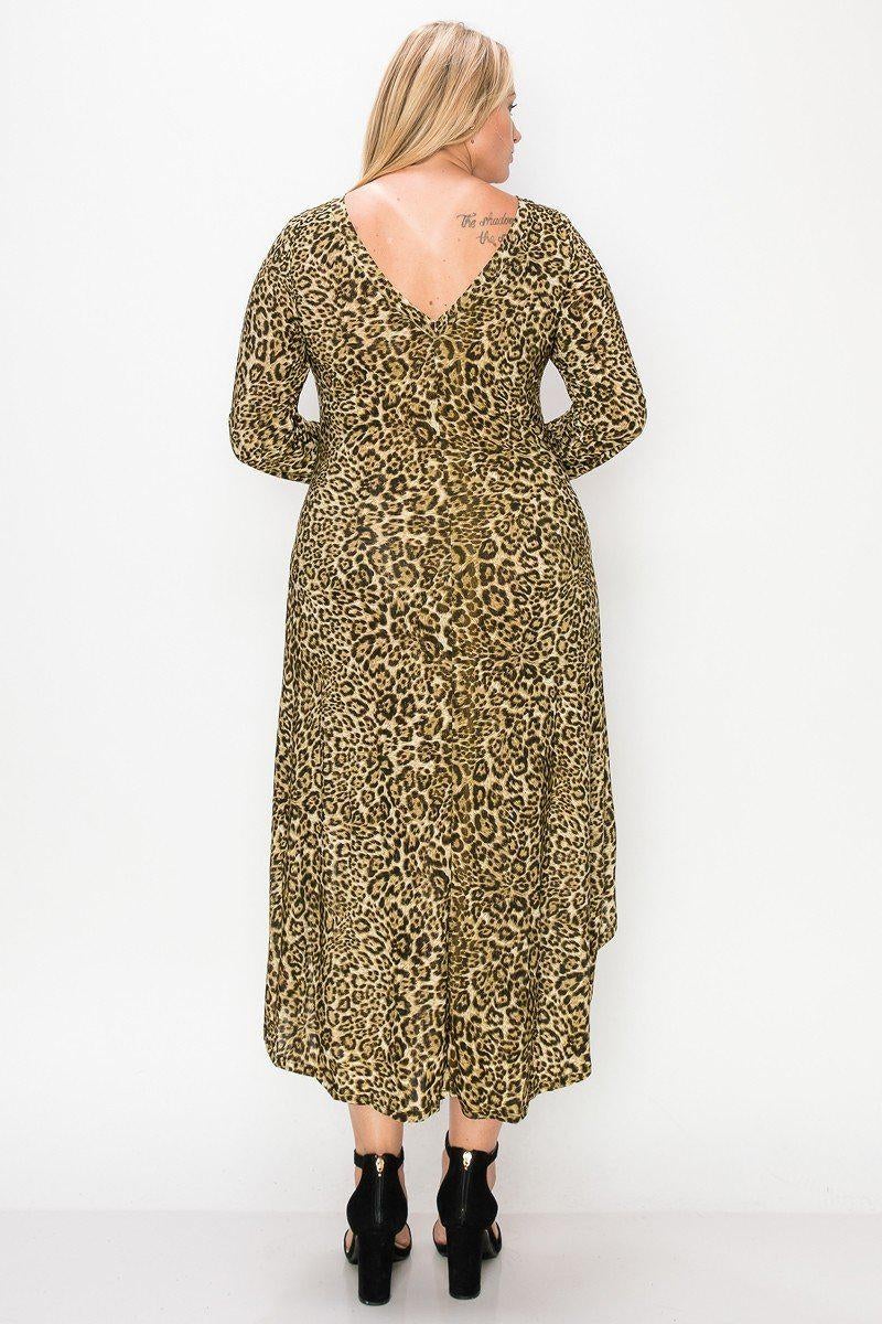 Cheetah Print Dress Featuring A Round Neck Blue Zone Planet