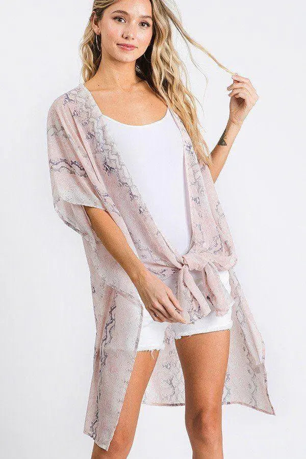 Chiffon Patterned Open Front Kimono Blue Zone Planet