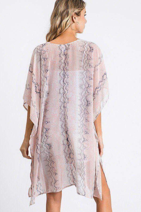 Chiffon Patterned Open Front Kimono Blue Zone Planet