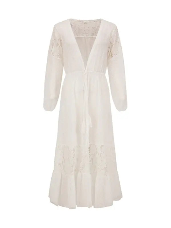 Chiffon stitching lace maxi coverup BLUE ZONE PLANET