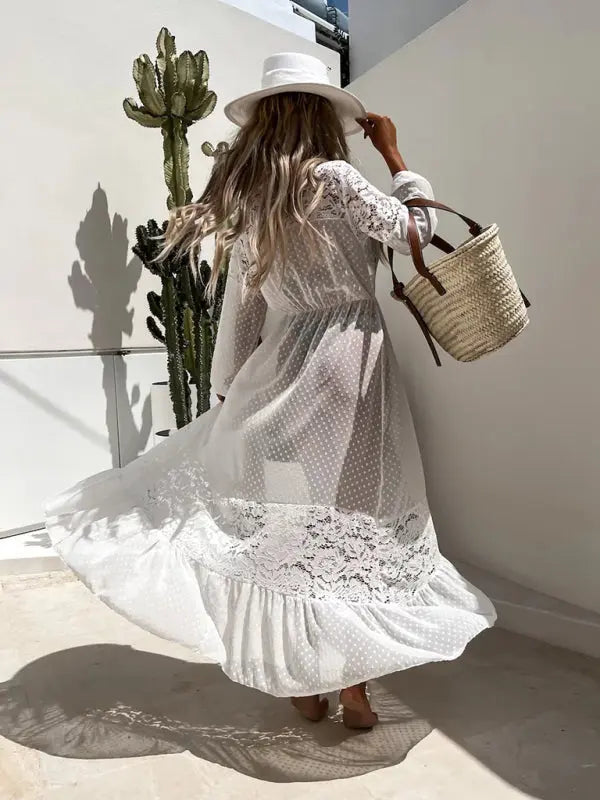 Chiffon stitching lace maxi coverup BLUE ZONE PLANET