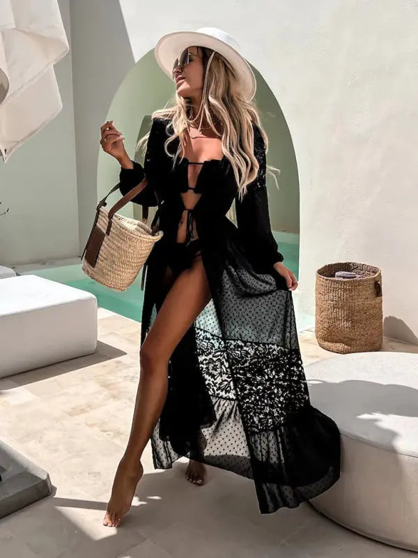 Chiffon stitching lace maxi coverup BLUE ZONE PLANET