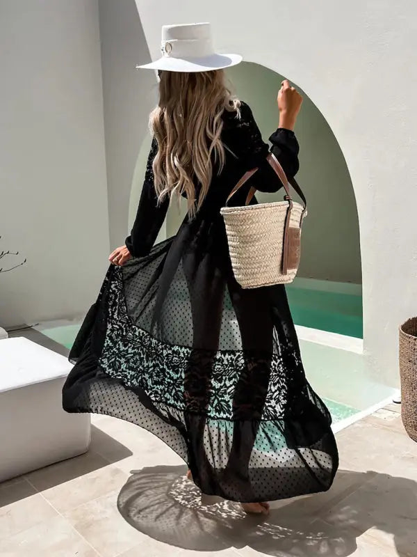 Chiffon stitching lace maxi coverup BLUE ZONE PLANET