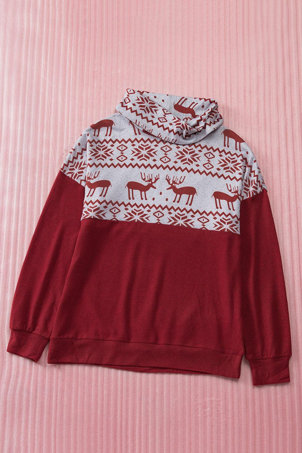 Christmas Reindeer Print Turtleneck Knit Top-TOPS / DRESSES-[Adult]-[Female]-Red/Gray-S-2022 Online Blue Zone Planet