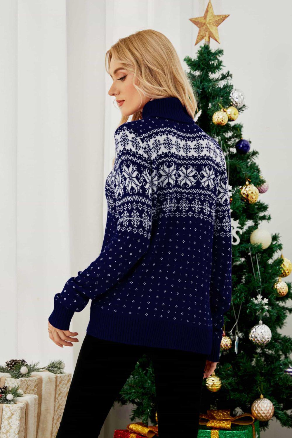 Christmas Snowflake Fair Isle Turtleneck Sweater BLUE ZONE PLANET