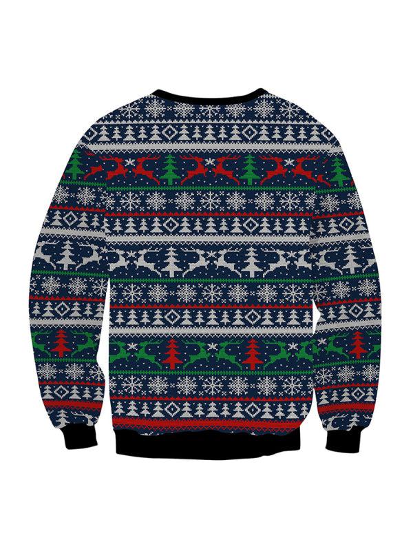 pullover sweater women santa elk long sleeve round neck loose top-TOPS / DRESSES-[Adult]-[Female]-Blue Zone Planet