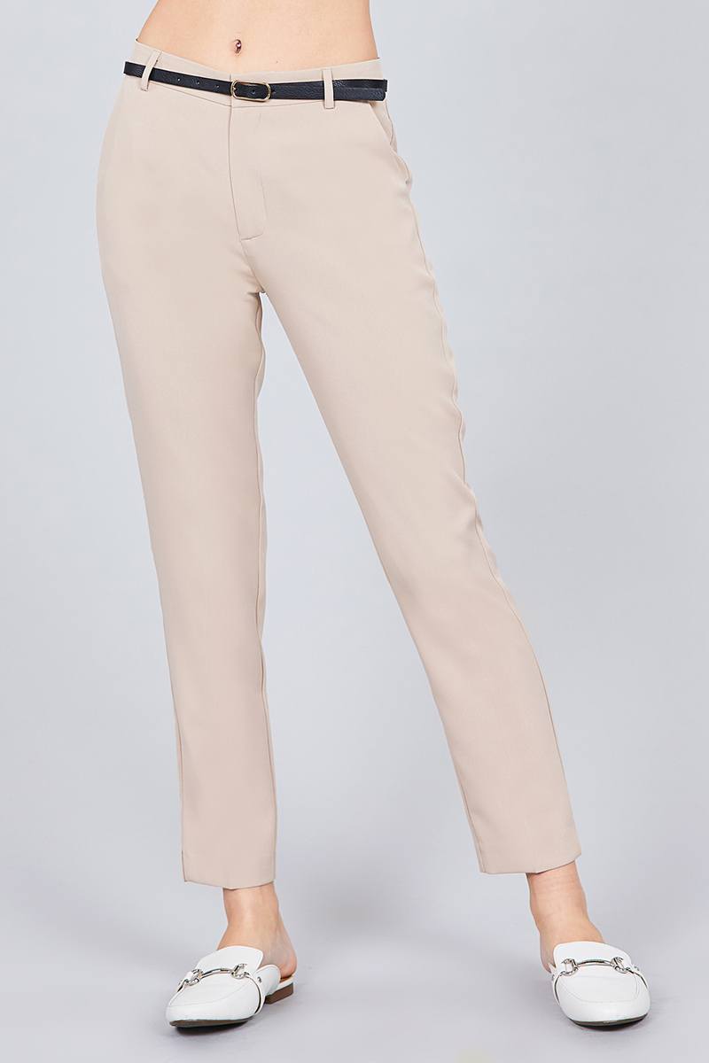 Classic Woven Pants With Belt-BOTTOM SIZES SMALL MEDIUM LARGE-[Adult]-[Female]-Khaki-S-Blue Zone Planet