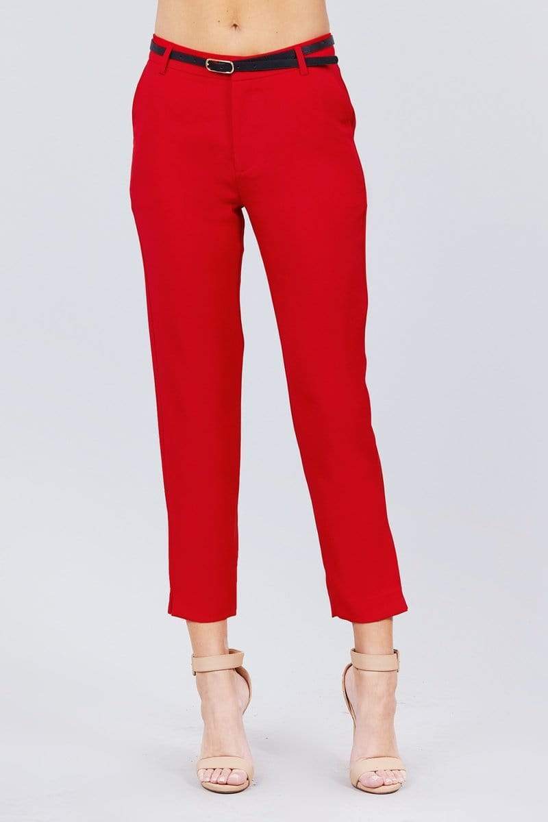 Classic Woven Pants With Belt-BOTTOM SIZES SMALL MEDIUM LARGE-[Adult]-[Female]-Red-S-Blue Zone Planet