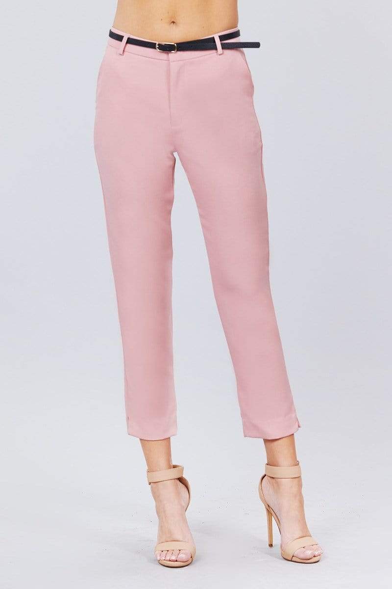 Classic Woven Pants With Belt-BOTTOM SIZES SMALL MEDIUM LARGE-[Adult]-[Female]-Soft Pink-S-Blue Zone Planet