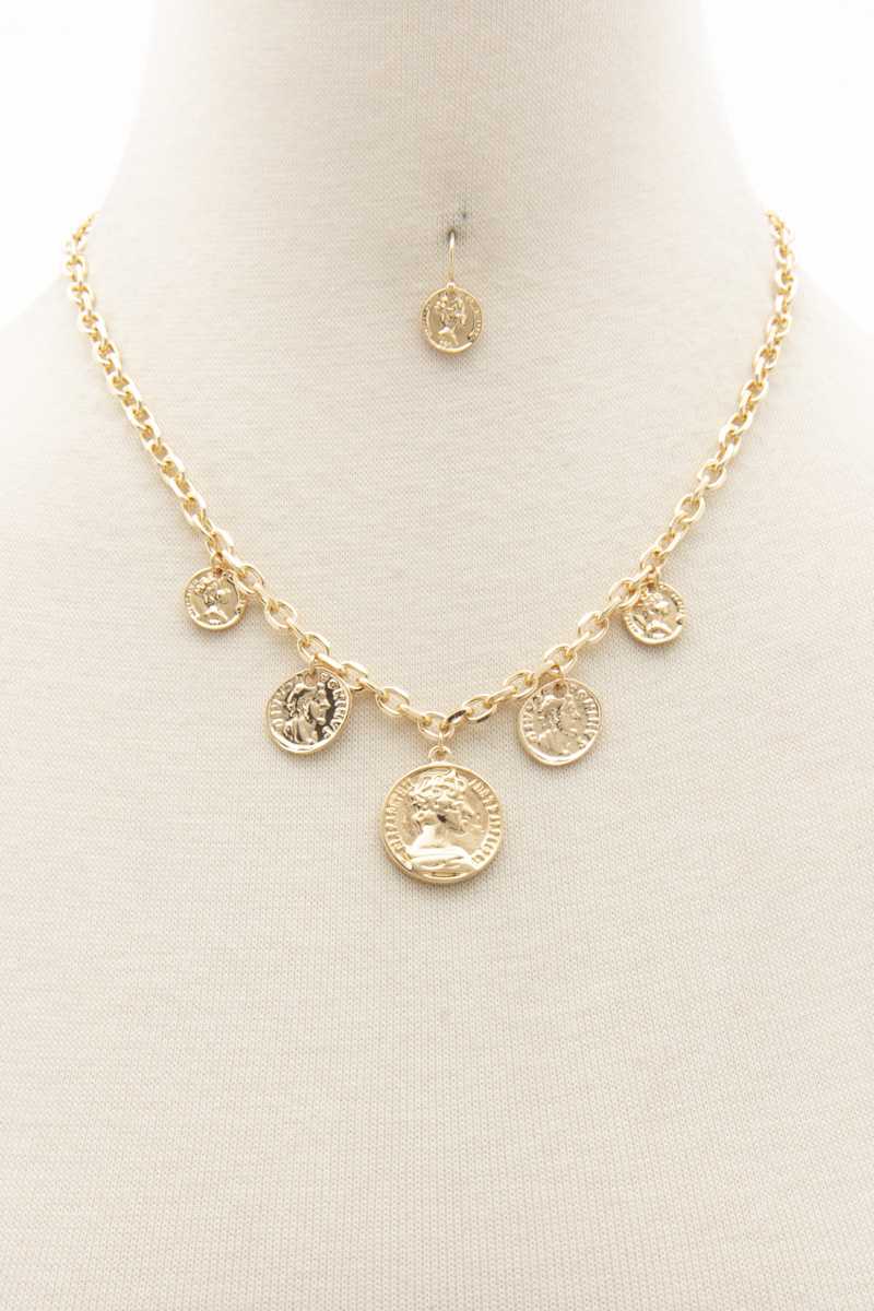 Coin Charm Oval Link Necklace-TOPS / DRESSES-[Adult]-[Female]-Gold-Blue Zone Planet