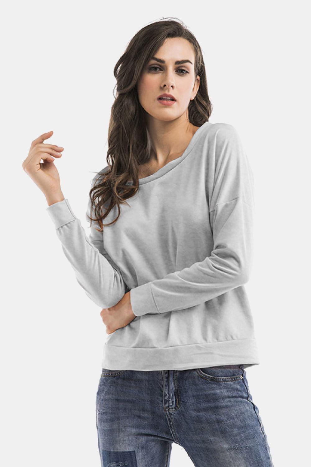 Cold-Shoulder Asymmetrical Neck Sweatshirt BLUE ZONE PLANET