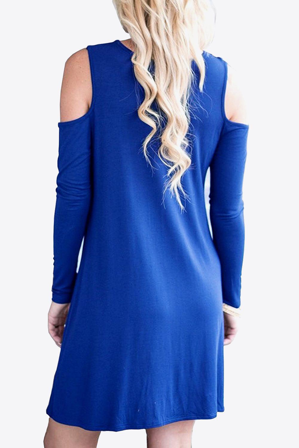 Cold-Shoulder Long Sleeve Round Neck Dress BLUE ZONE PLANET