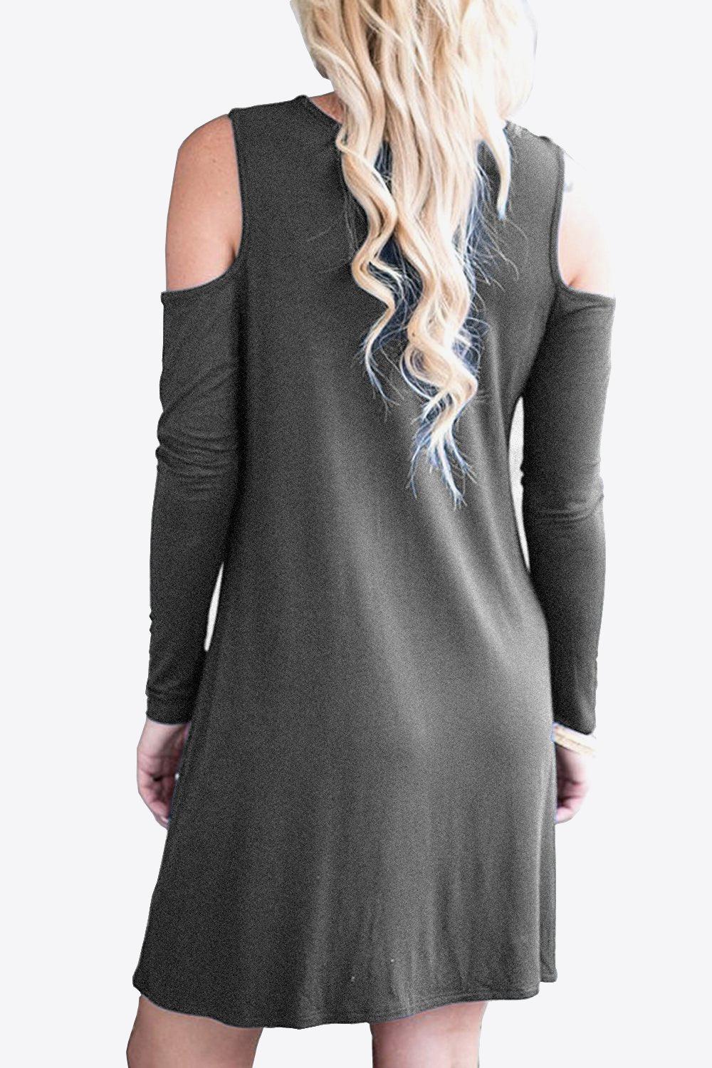 Cold-Shoulder Long Sleeve Round Neck Dress BLUE ZONE PLANET