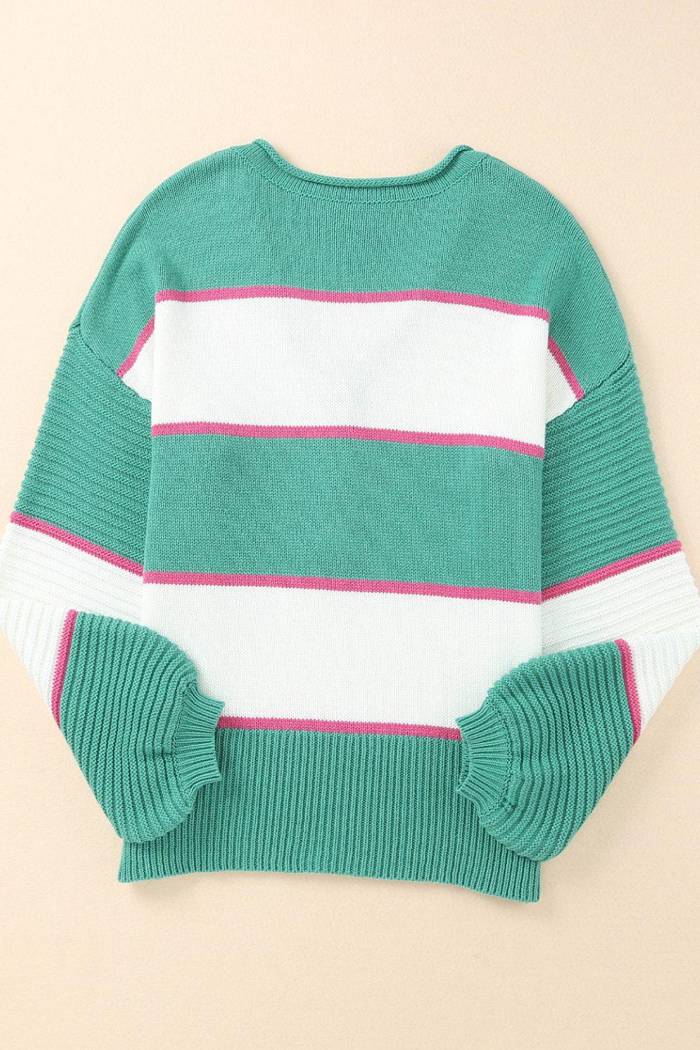 Color Block Buttoned V-Neck Sweater-TOPS / DRESSES-[Adult]-[Female]-2022 Online Blue Zone Planet