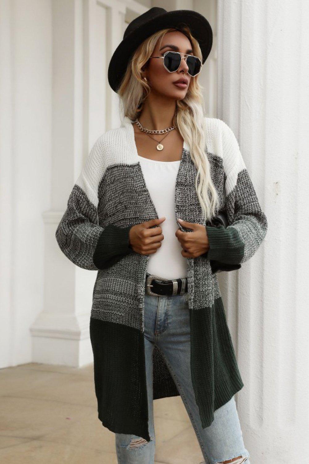Color Block Chunky Knit Sweater Cardigan BLUE ZONE PLANET