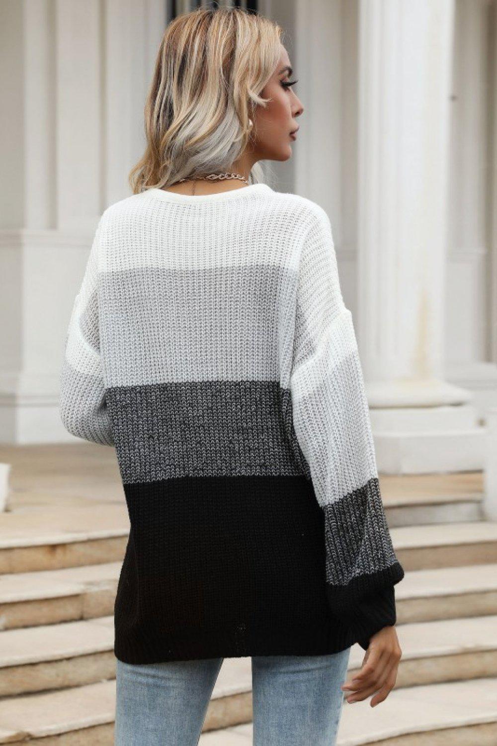 Color Block Chunky Knit Sweater-TOPS / DRESSES (TRENDSI)-[Adult]-[Female]-Blue Zone Planet